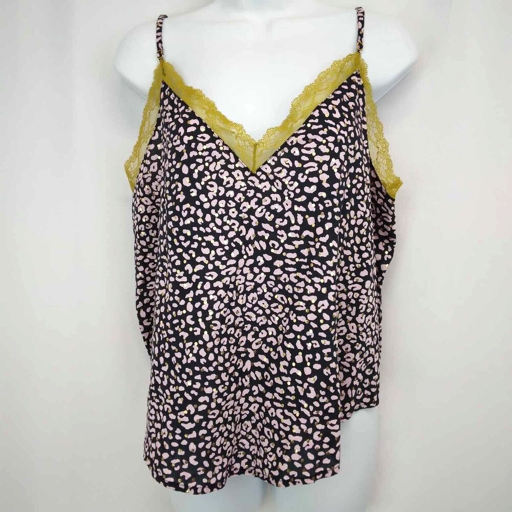 Victoria's Secret XL Leopard Lace Cami Tank Top Animal Print Purple Gold V-Neck